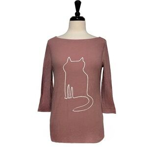 Loft Cat Print 100% Cotton Long Sleeve T-Shirt